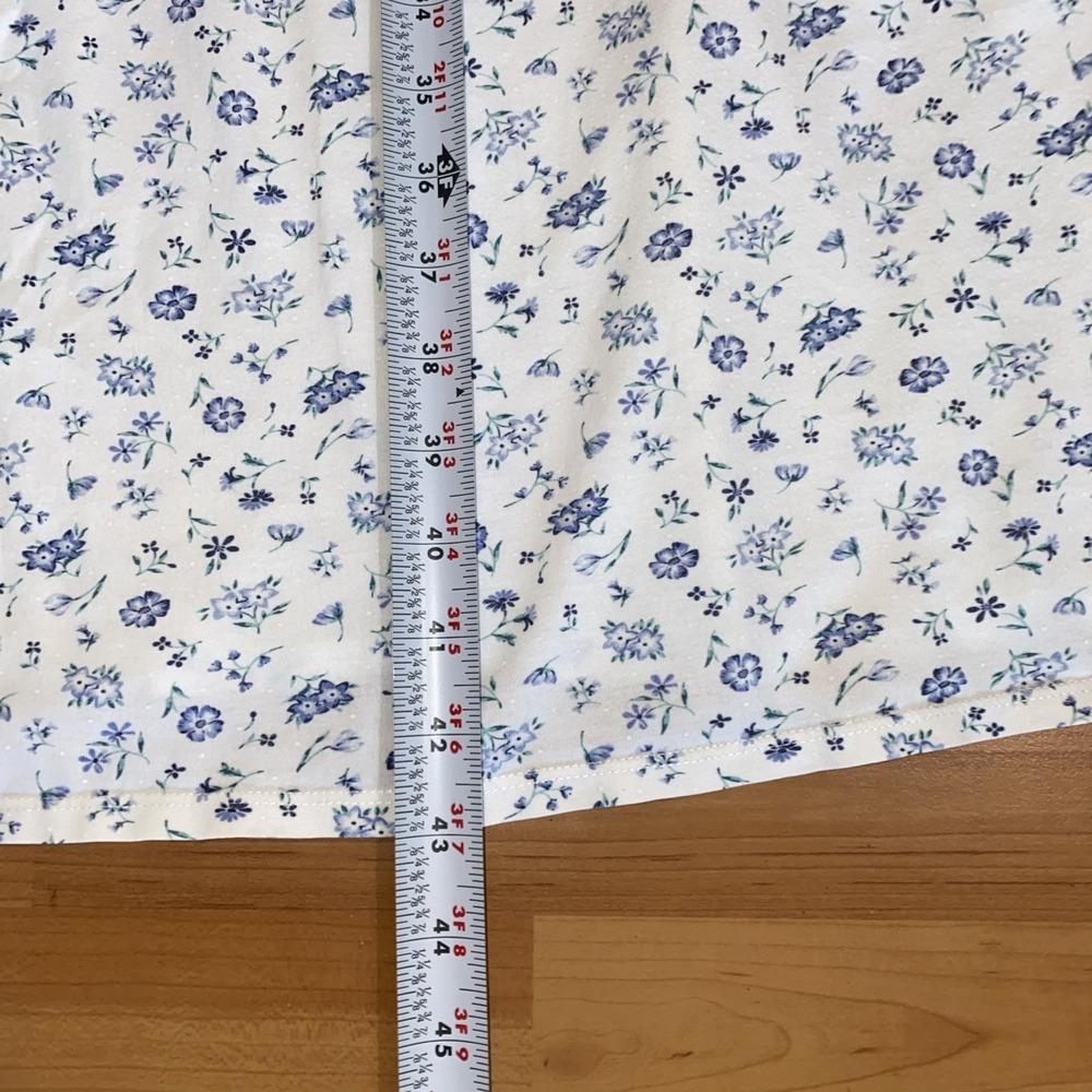 Eileen West Nightgown Size M Blue Floral Short Sleeve Lace Trim Button Front - Picture 7 of 11